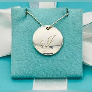 Tiffany & Co. SS Retired Letter J Large Round Disc Bead Necklace 18” Pristine